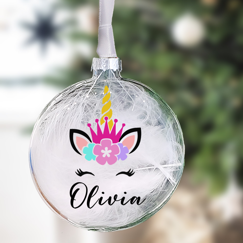 Personalised Unicorn Bauble 8cm Glass Unicorn Princess Bauble