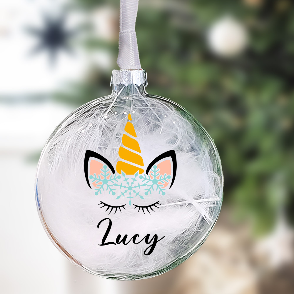 Personalised Unicorn Bauble 8cm Glass Unicorn Snowflake Bauble