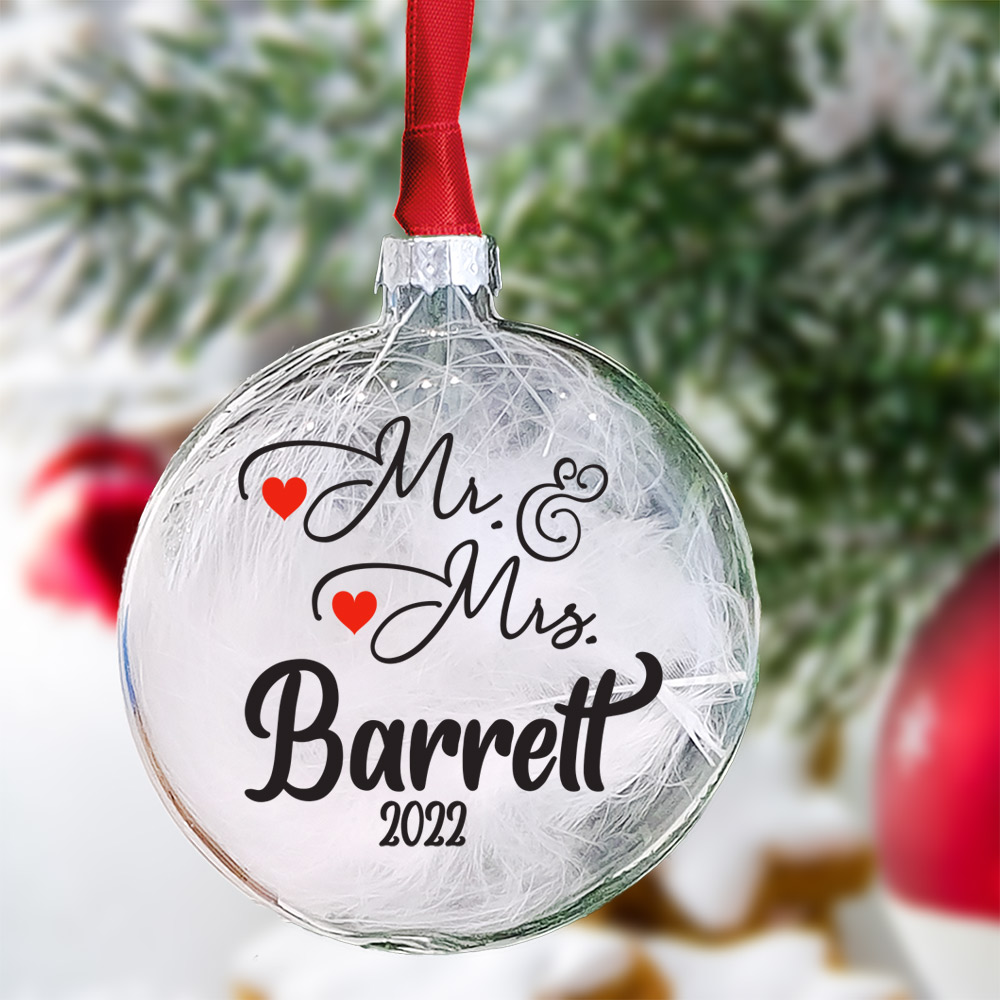 Personalised Mr & Mrs Bauble also in Mr & Mr or Mrs & Mrs 8cm glass bauble