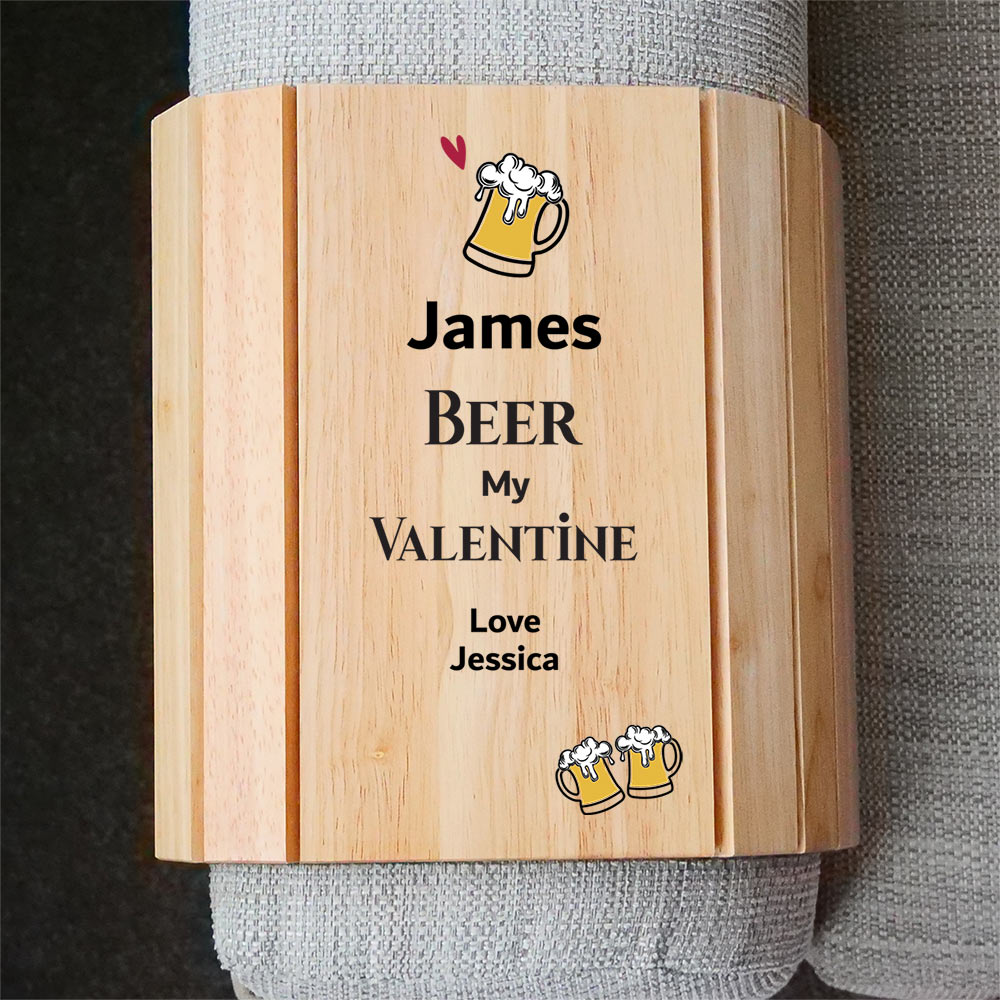 Personalised Beer My Valentine Wooden Sofa Tray