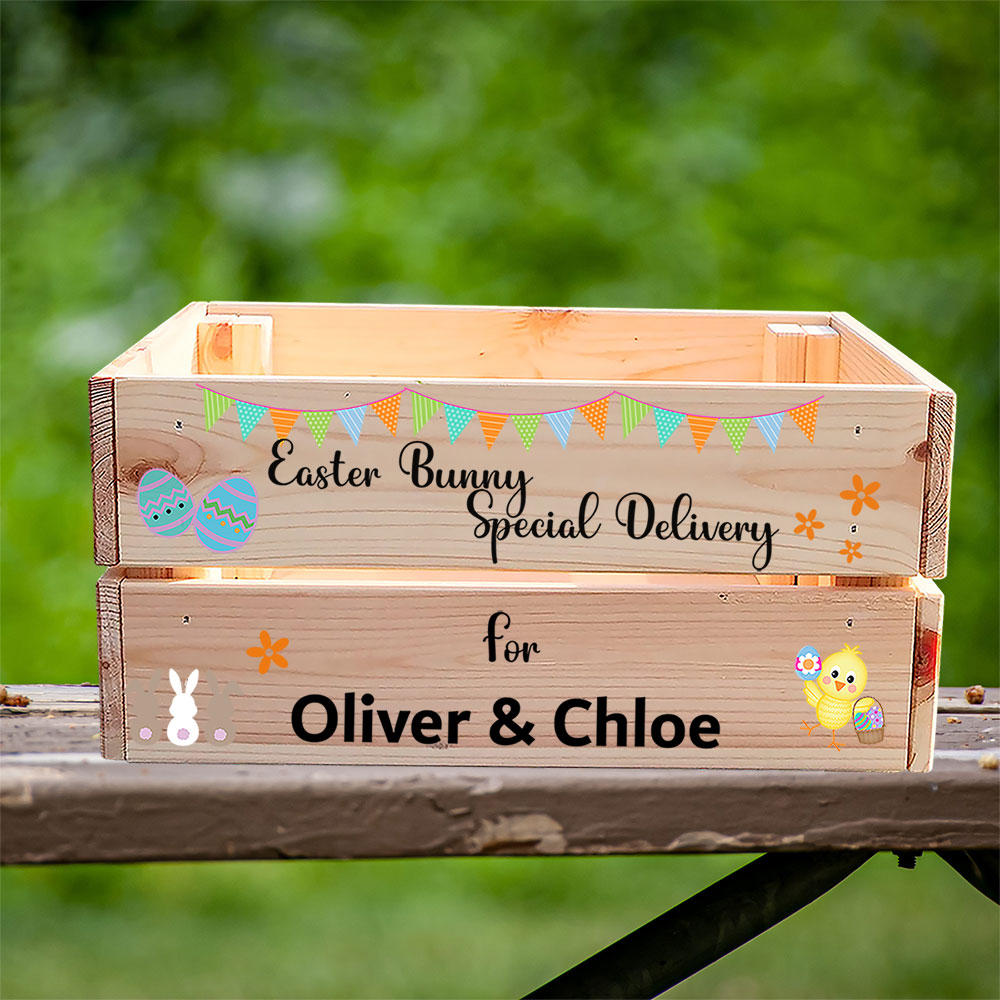Personalised Wooden Easter Bunny Crate