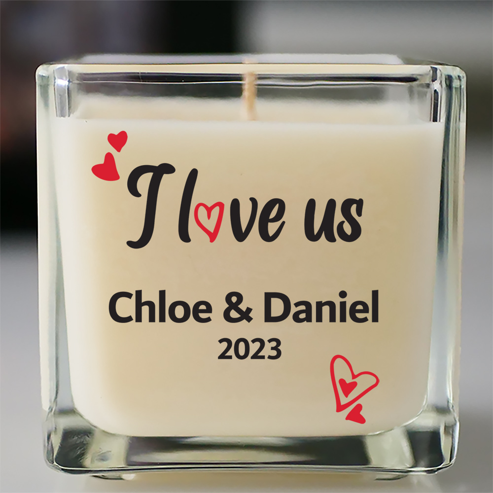 Personalised I Love Us candle gift Love Scented Glass Candle