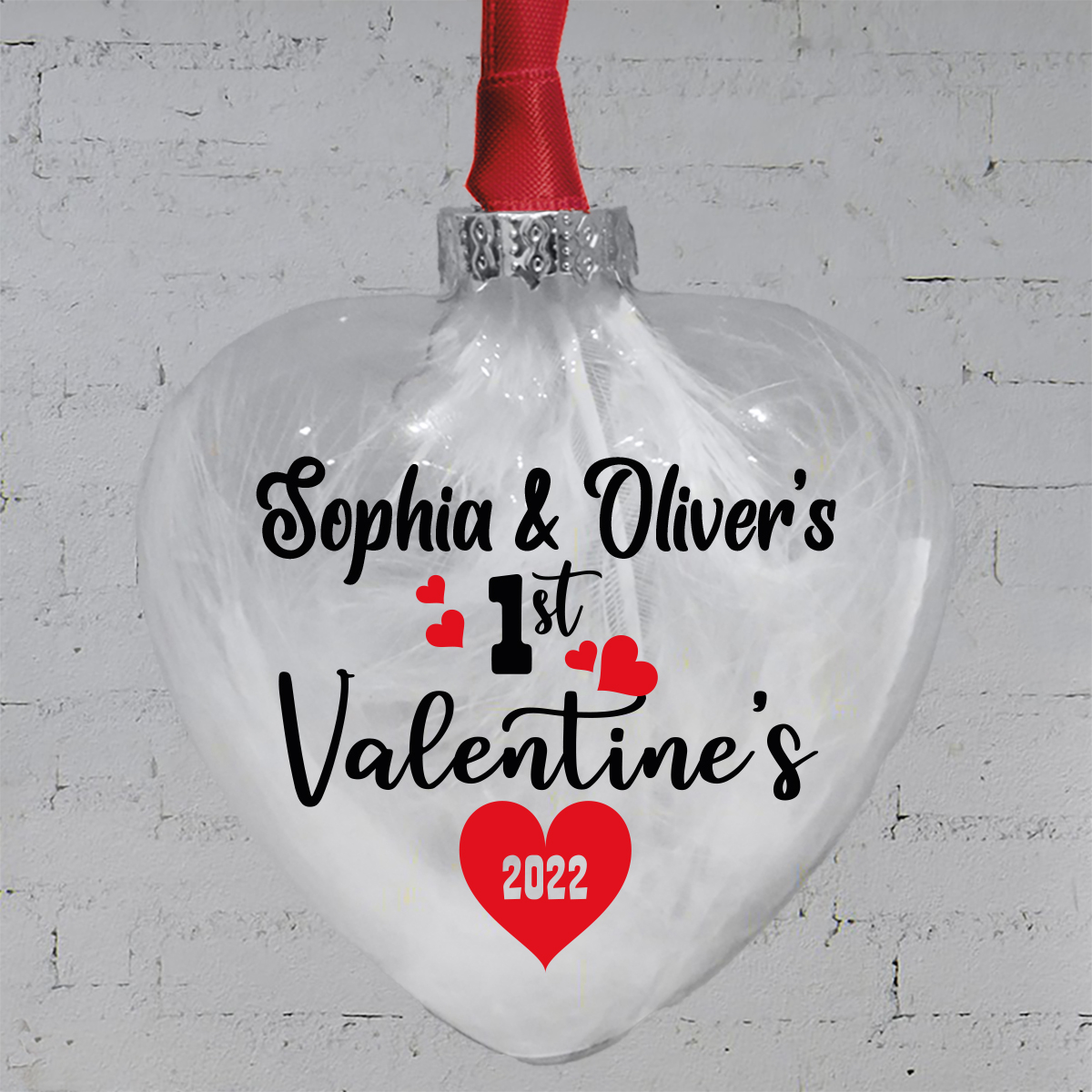 Personalised Couples First Valentines Day Heart Glass Decoration