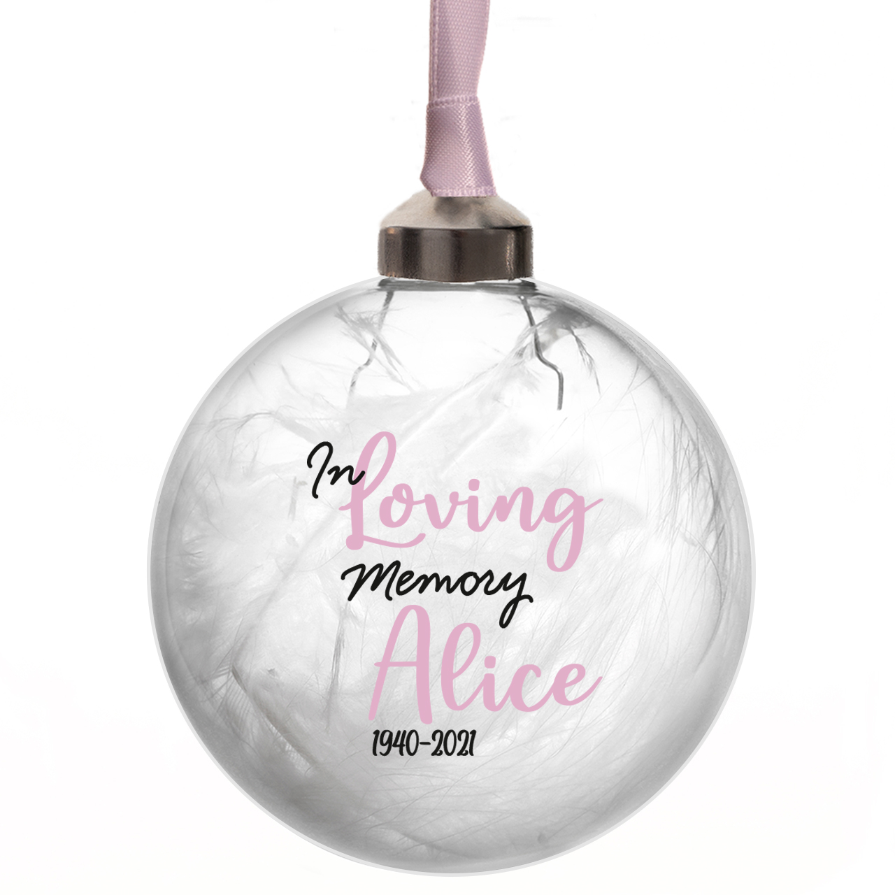 Personalised In Loving Memory Glass Bauble in 11 colours