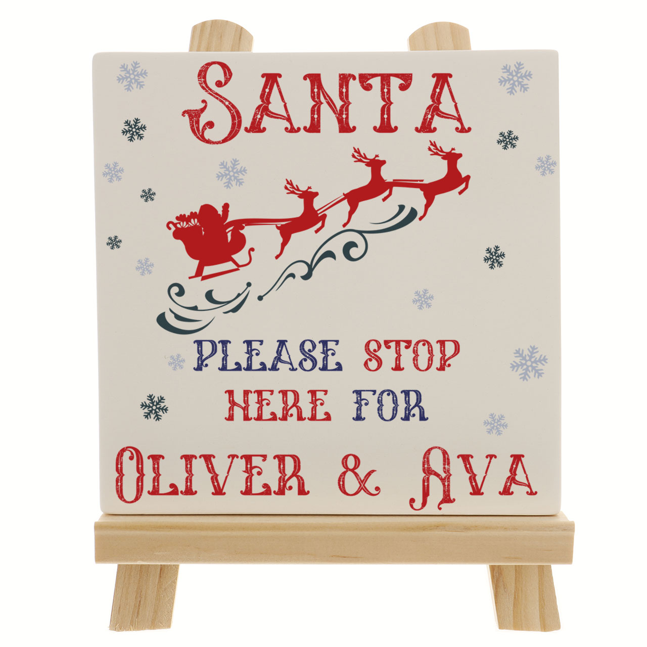 Personalised Santa Stop Here Sign Christmas Eve Ceramic Tile Print