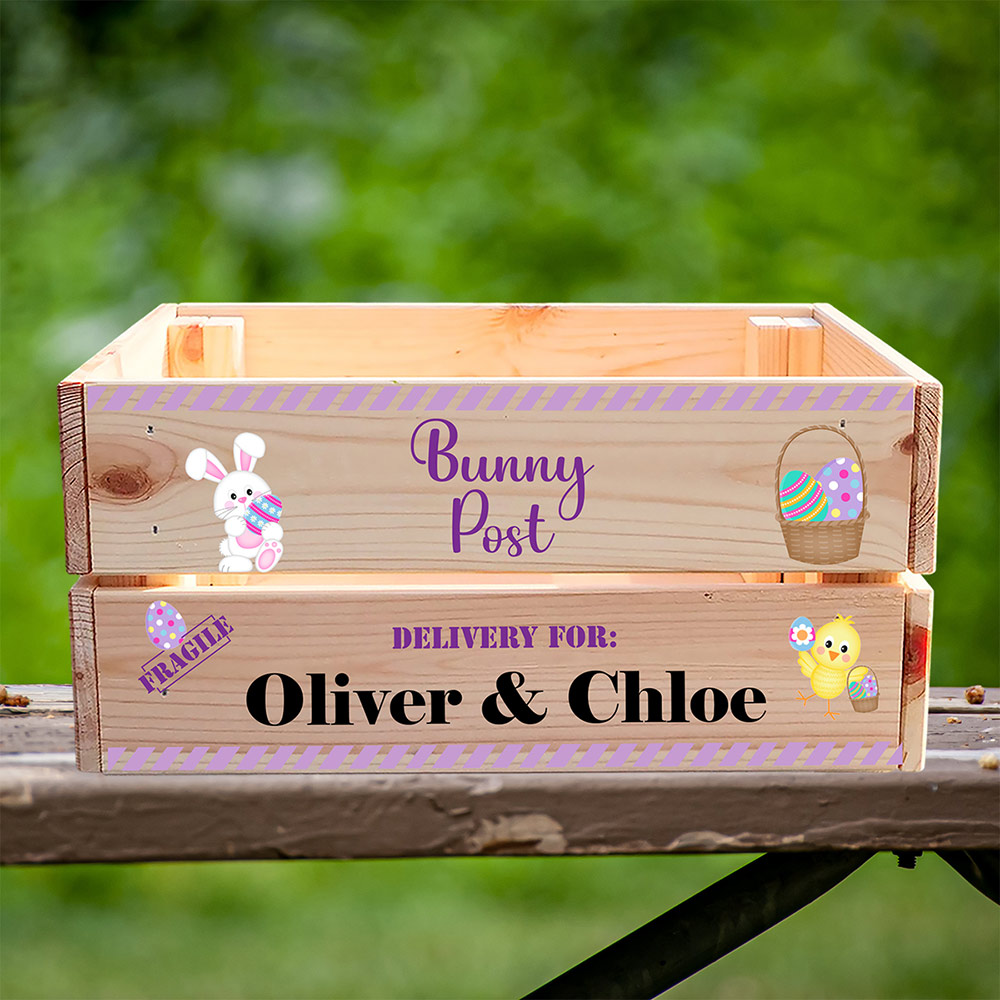 Personalised Wooden Easter Crate Bunny Post Delivery