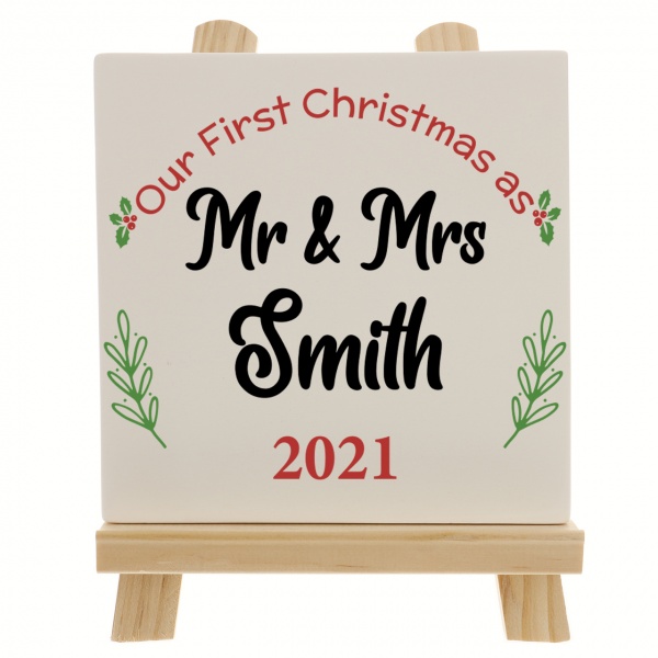 Personalised 1st Christmas As Mr And Mrs Ceramic Tile Print