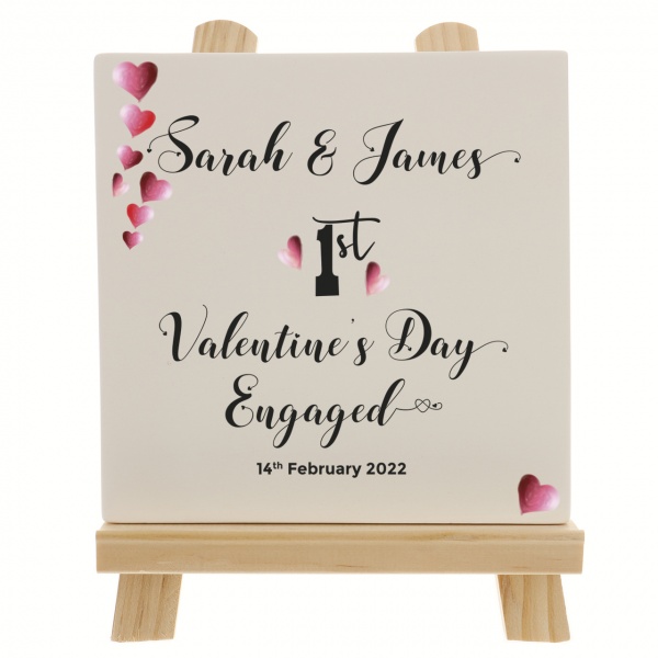 Personalised 1st Valentine's Day Engaged Ceramic Tile Print