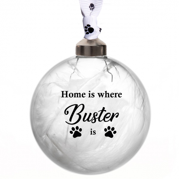 Personalised Pet Glass Bauble Home Is Where Pet's Name is available in 11 Colours