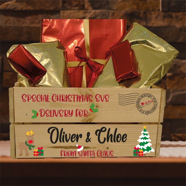 Personalised Christmas Eve Wooden Crate Box Special Christmas Eve Delivery From Santa Claus Personalised Box