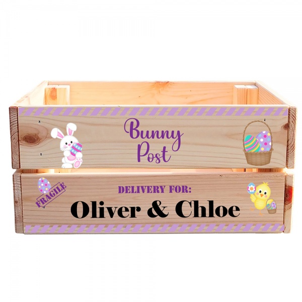 Personalised Wooden Easter Crate Bunny Post Delivery